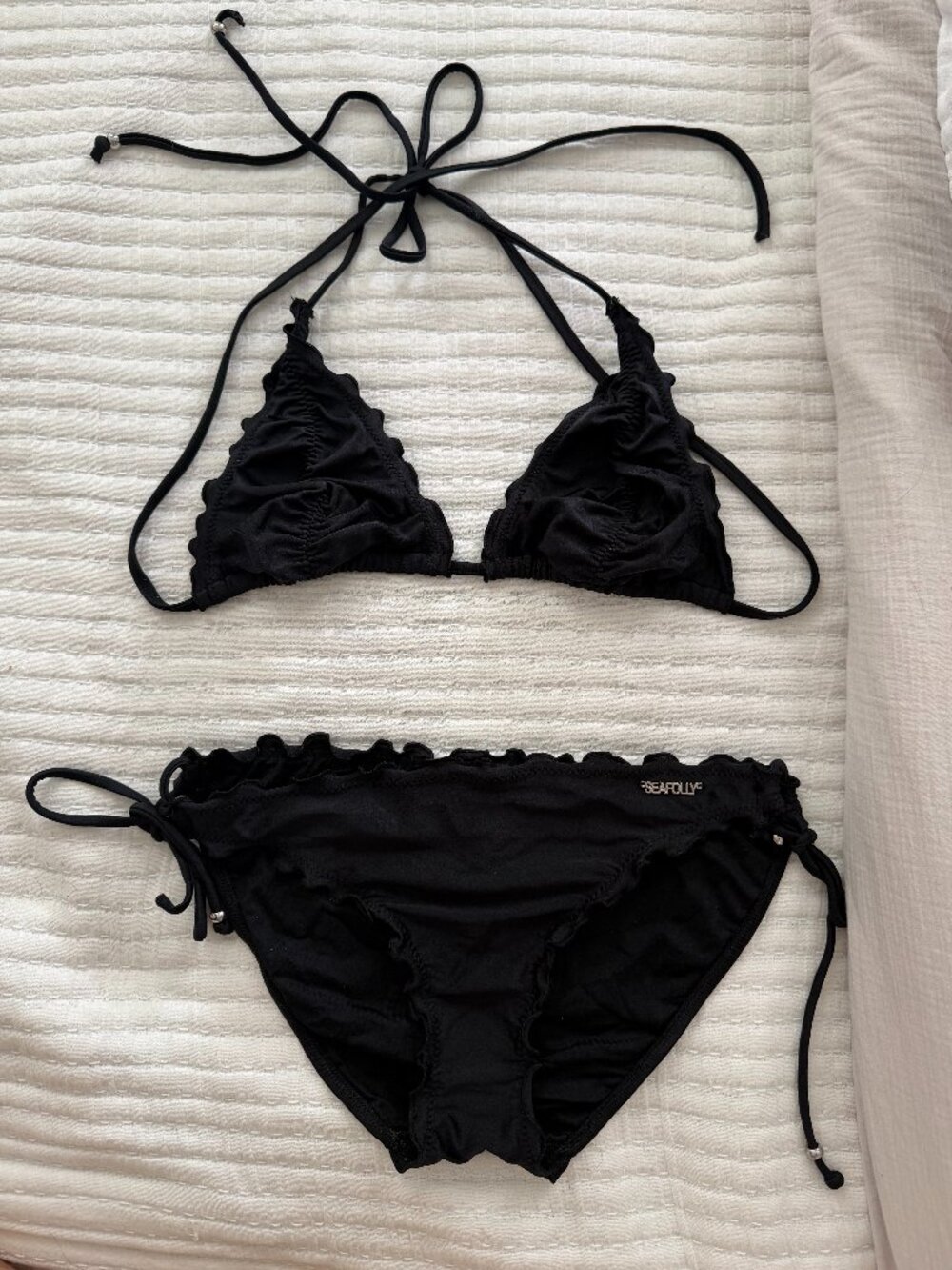 Seafolly Black String Bikini Set Ruffle Trim